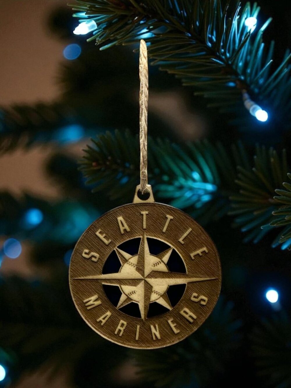 Seattle Mariners Wood Ornament | Laser Engraved Layered Design | Navy Blue